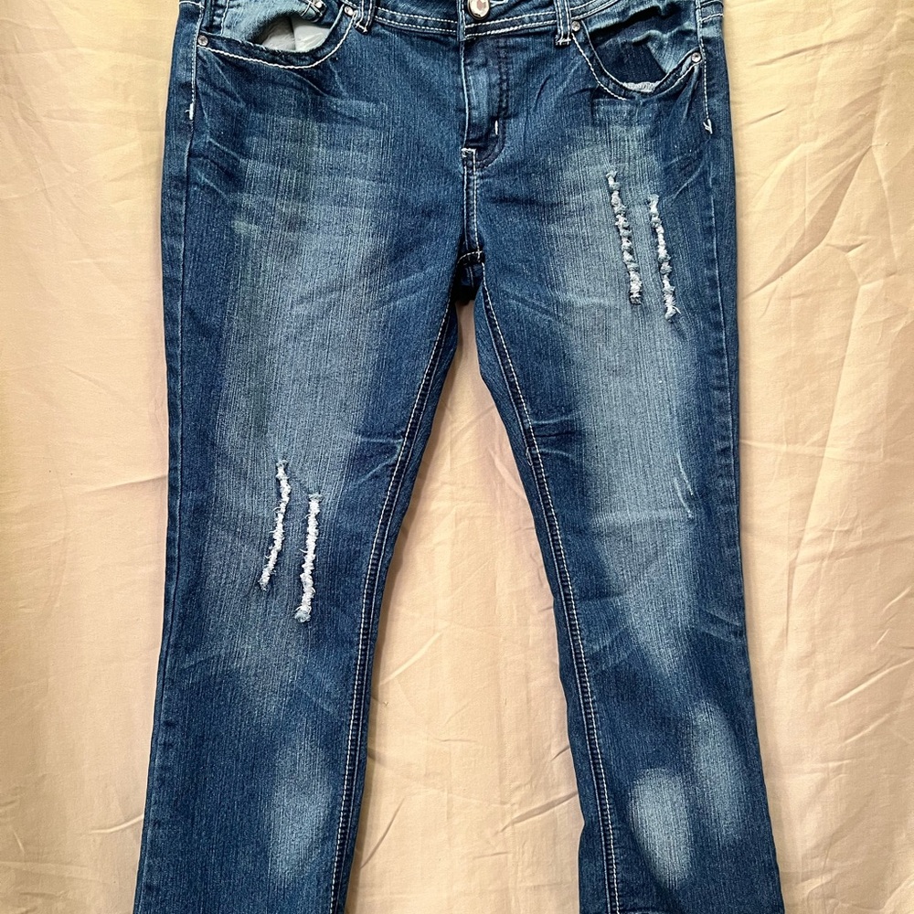 Red Rivet Blue Embellished Capris - Picture 2 of 2